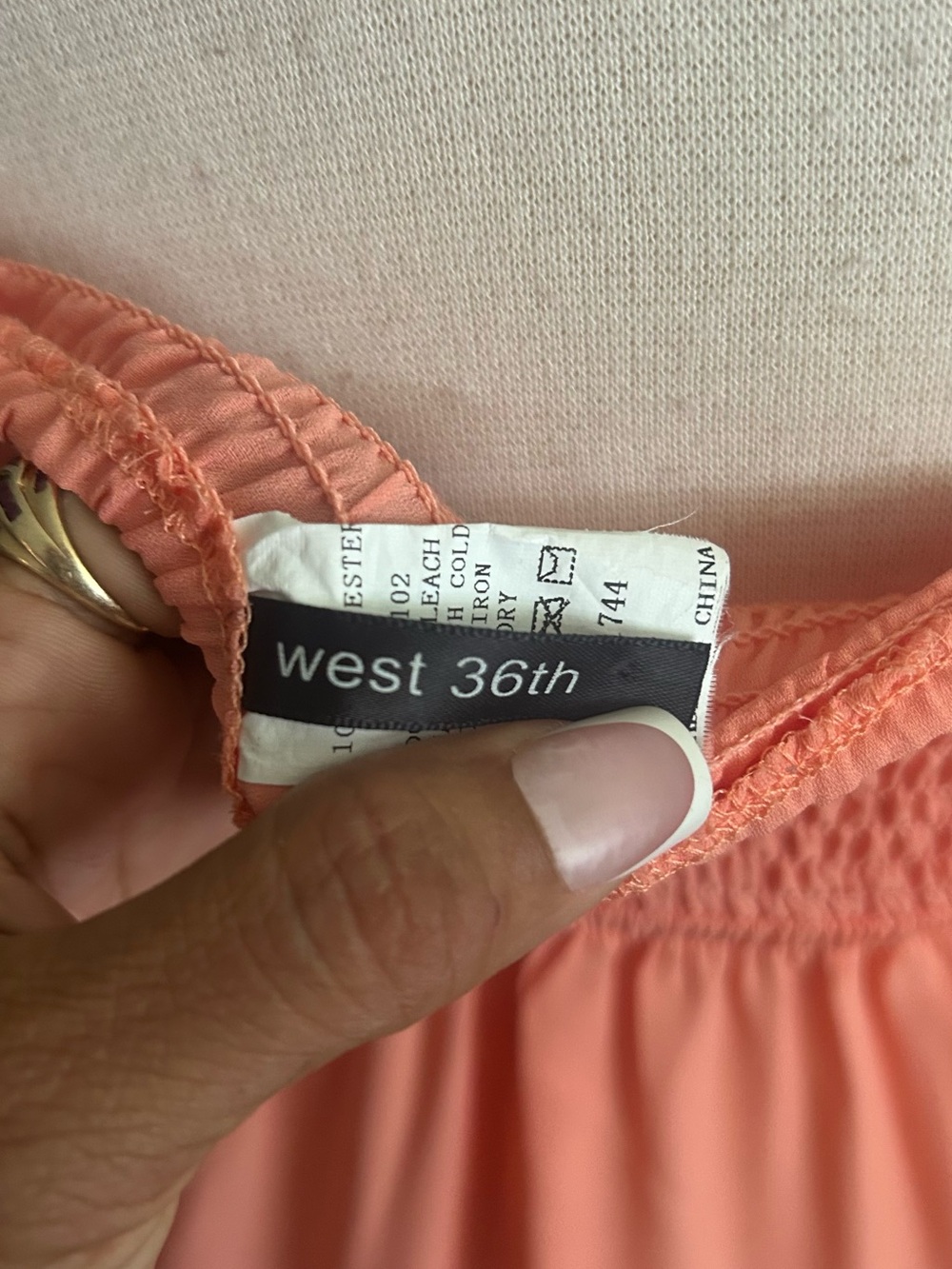 Strapless Coral Dress with Multicolor Embroidered V-Neck - Picture 9 of 11